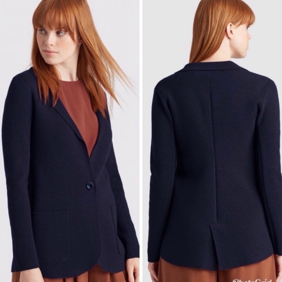 Eileen Fisher Midnight Notch Collar Merino Wool Cardigan Jacket Navy Blue Large - Picture 1 of 16